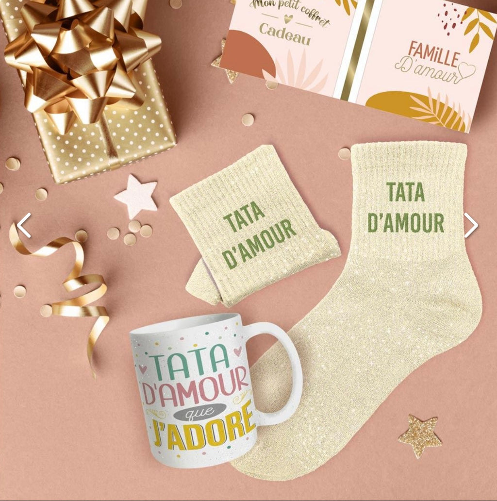 COFFRET MUG CHAUSSETTES PAILLETTES AFFECTIF TATA D AMOUR.