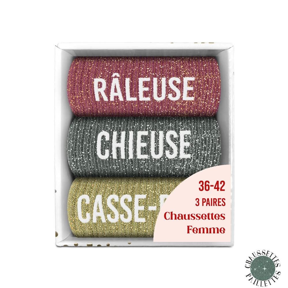 COFFRET TRIO CHAUSSETTES PAILLETTES RÂLEUSE.