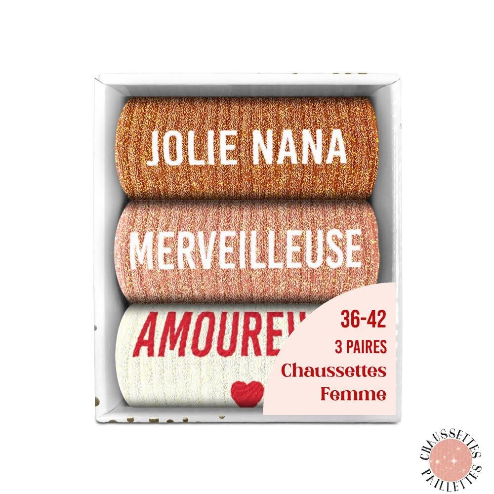 COFFRET TRIO CHAUSSETTES PAILLETTES JOLIE NANA.