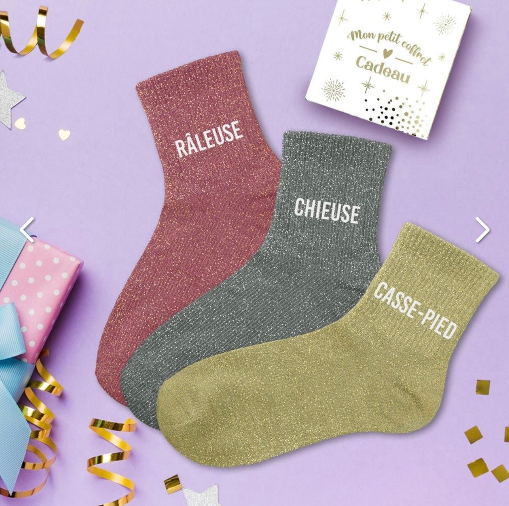 COFFRET TRIO CHAUSSETTES PAILLETTES RÂLEUSE.