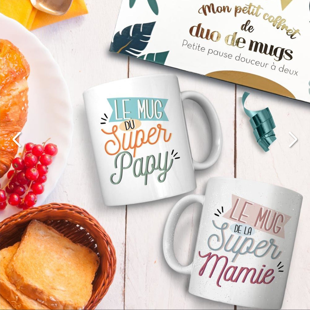COFFRET DUO MUGS PAPY MAMIE A PAILLETTES.