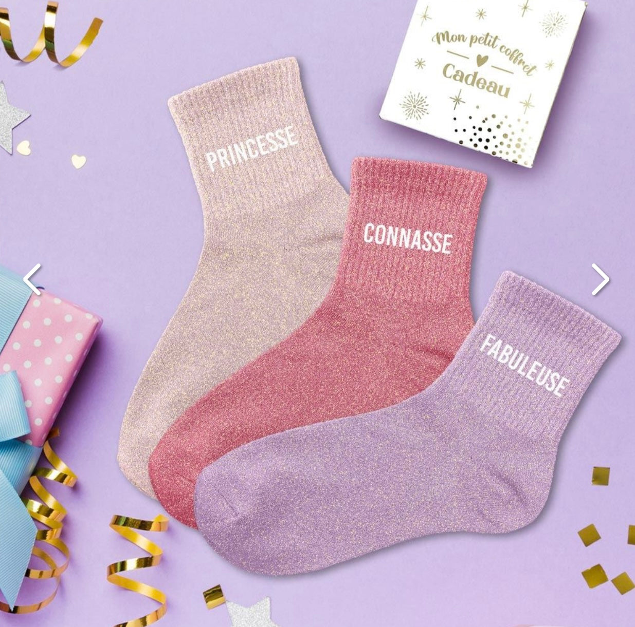 COFFRET TRIO CHAUSSETTES PAILLETTES PRINCESSE.