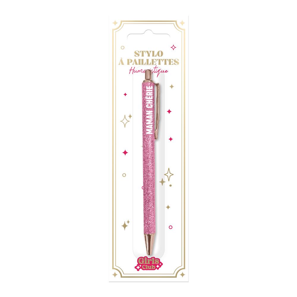 Stylo a paillettes rose maman chérie