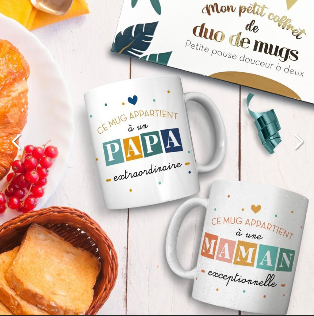 Coffret duo mugs papa maman à paillettes
